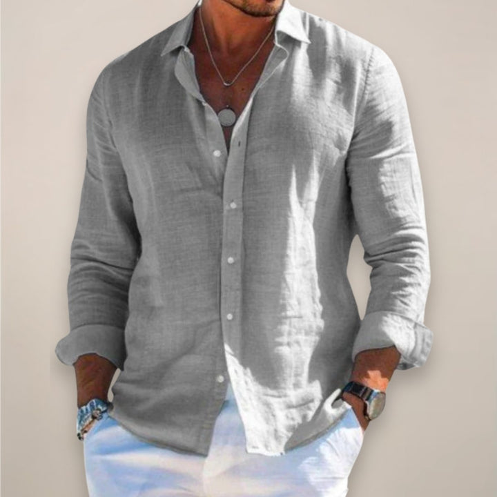 Comfortable men's long sleeve button-down shirt, perfect for everyday casual wear.