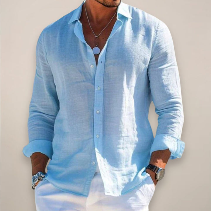 Relaxed fit long sleeve men's shirt, a comfortable and stylish button-down casual top.