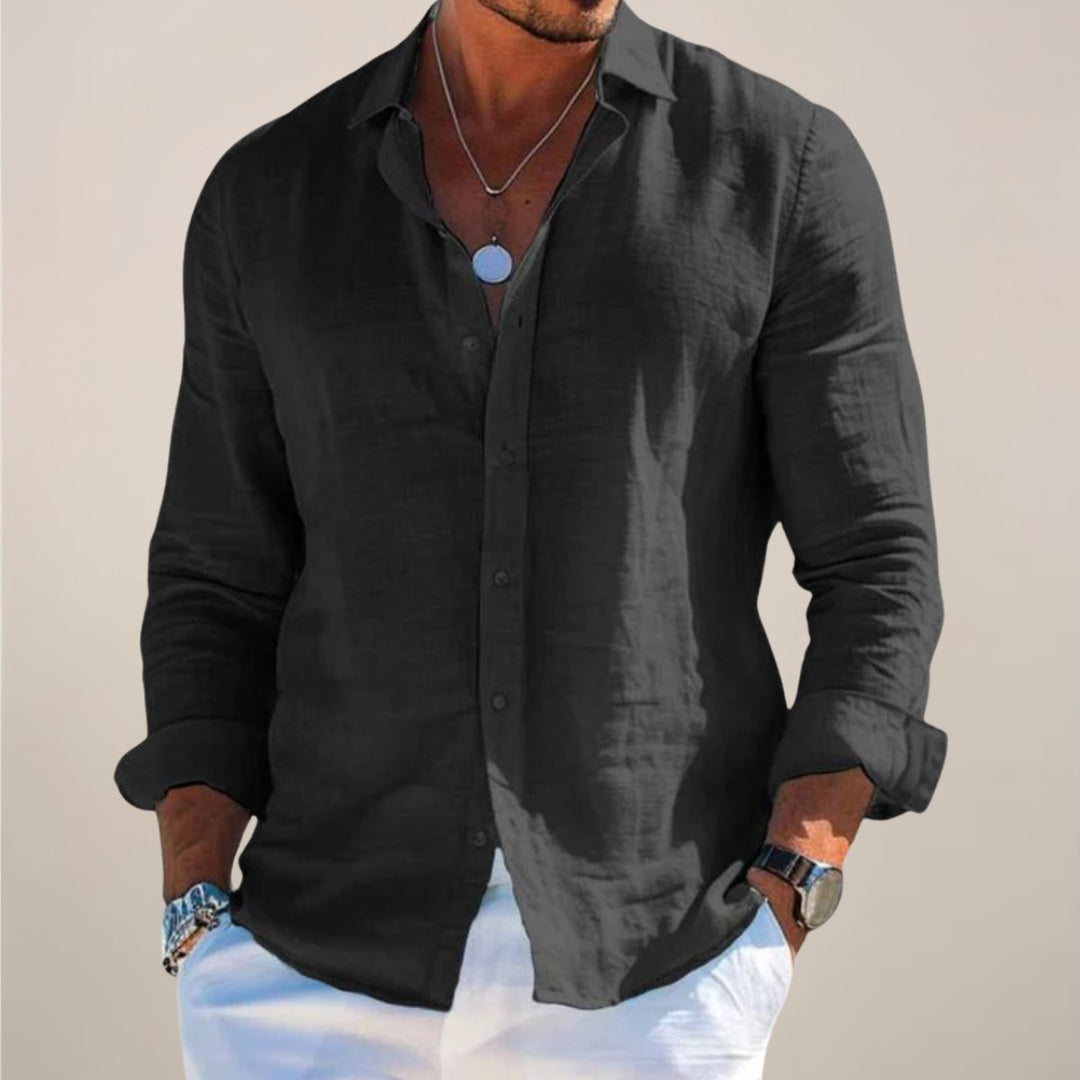Men's casual long sleeve button-down shirt with a relaxed fit for versatile everyday wear.