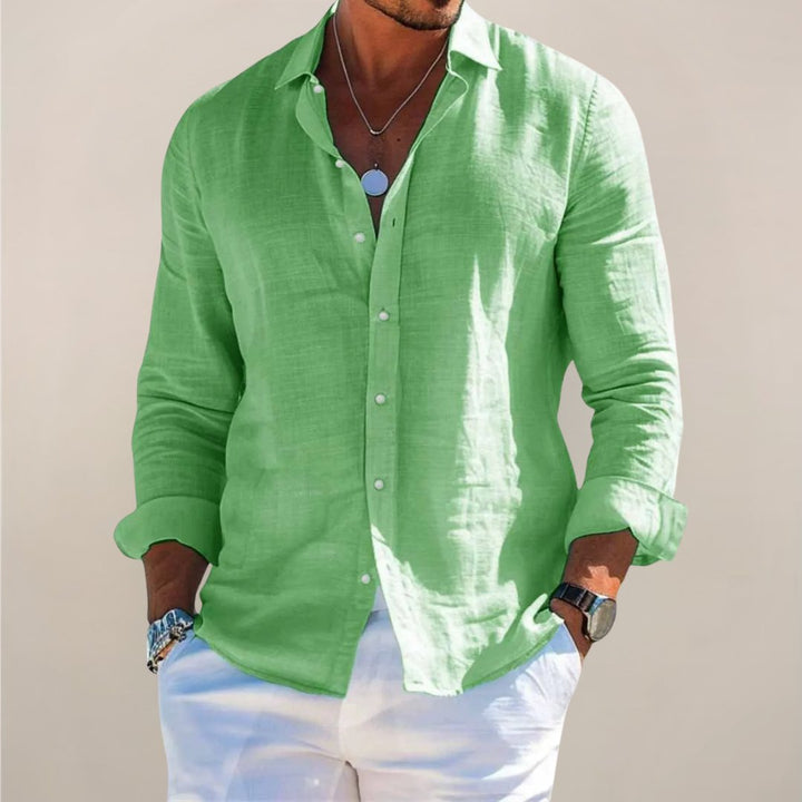 Effortless style men's relaxed button-down shirt, a comfortable long sleeve casual top.