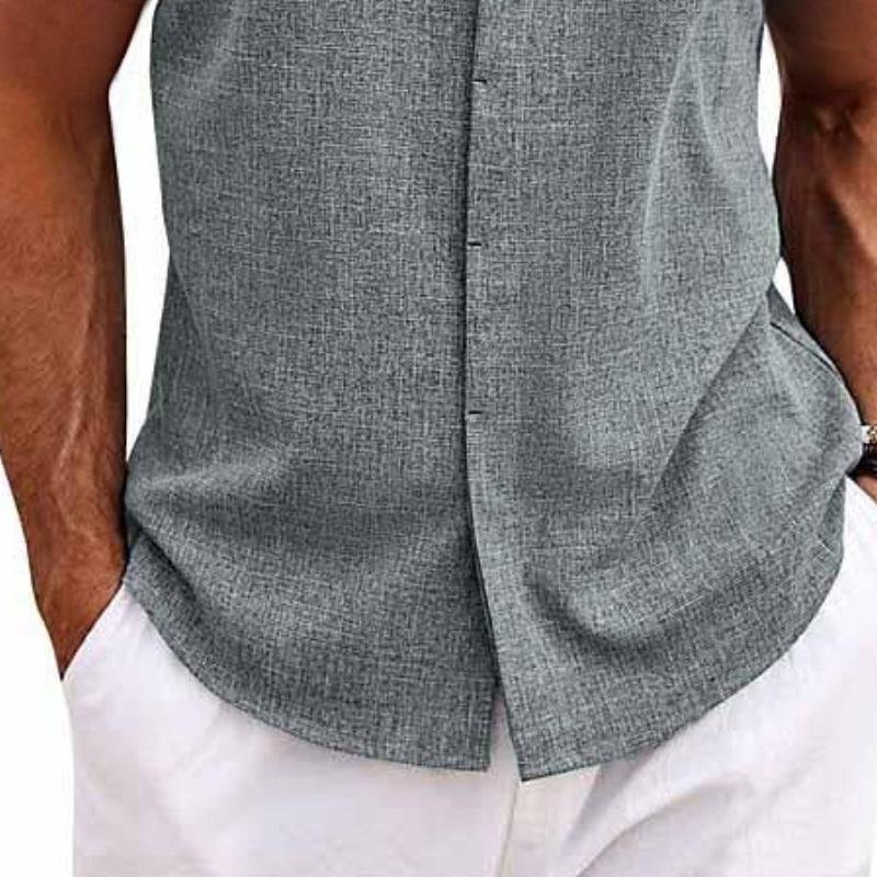 Casual men's sleeveless button shirt for summer. Relaxed fit design suitable for vacation & beachwear.