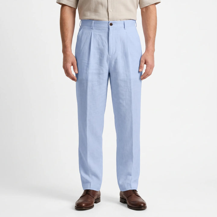 Effortless men's fashion: relaxed fit straight leg pants, versatile for casual & smart casual looks.