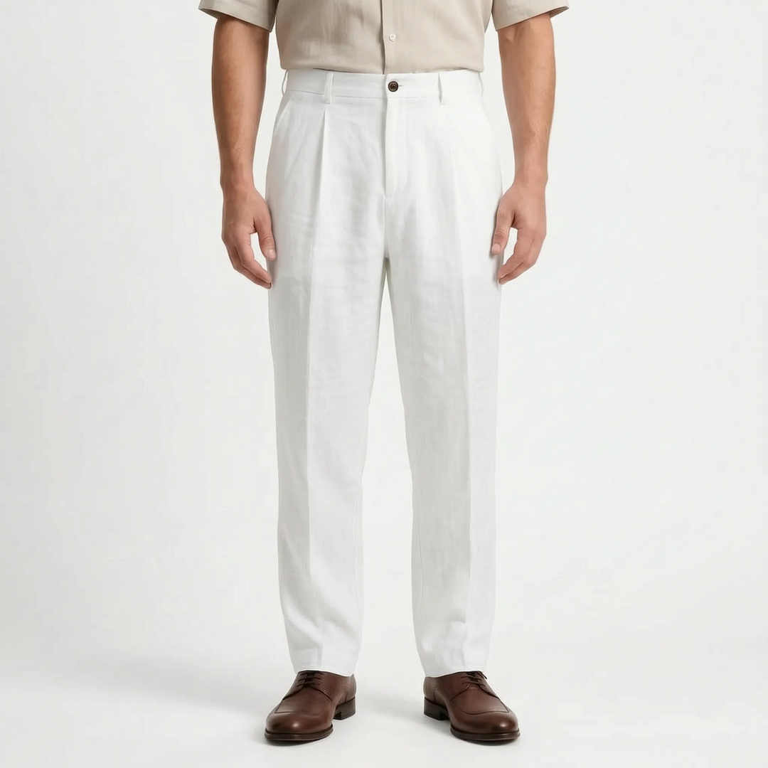 Stylish men's relaxed fit straight leg pants, perfect mid-rise trousers for spring and autumn everyday wear.