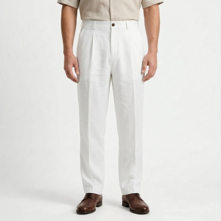 Stylish men's relaxed fit straight leg pants, perfect mid-rise trousers for spring and autumn everyday wear.