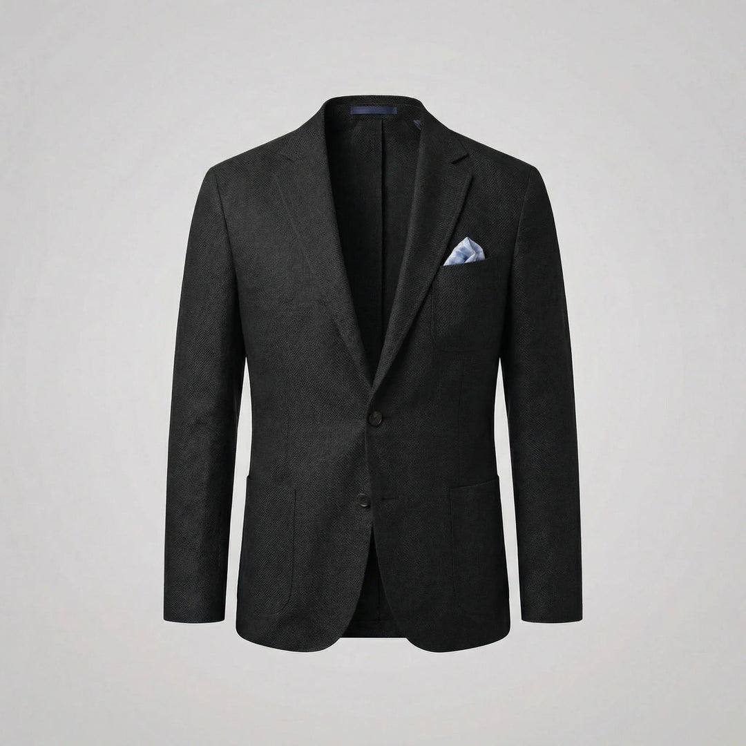 Inner details of men's relaxed fit blazer, highlighting quality construction of this summer jacket.