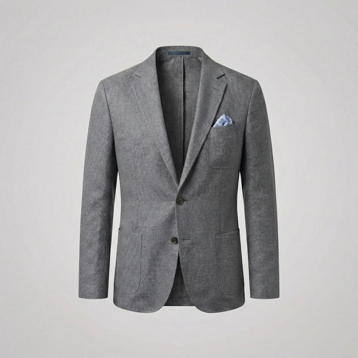 Textured fabric of lightweight men's summer blazer, offering sophisticated casual jacket menswear.