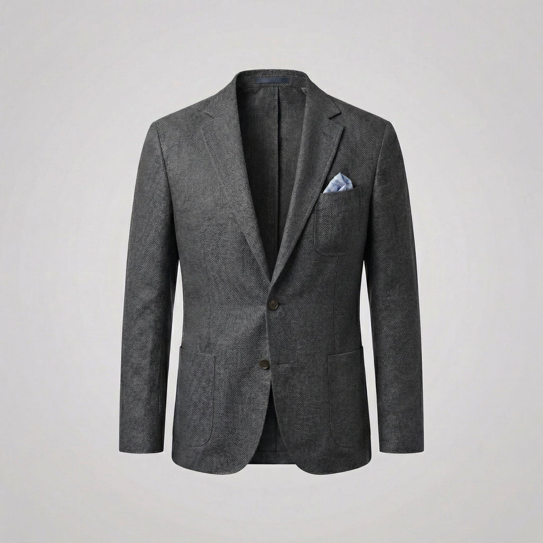 Men's lightweight relaxed fit summer blazer worn outdoors, perfect casual jacket for warm weather events.