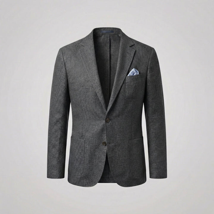 Men's lightweight relaxed fit summer blazer worn outdoors, perfect casual jacket for warm weather events.