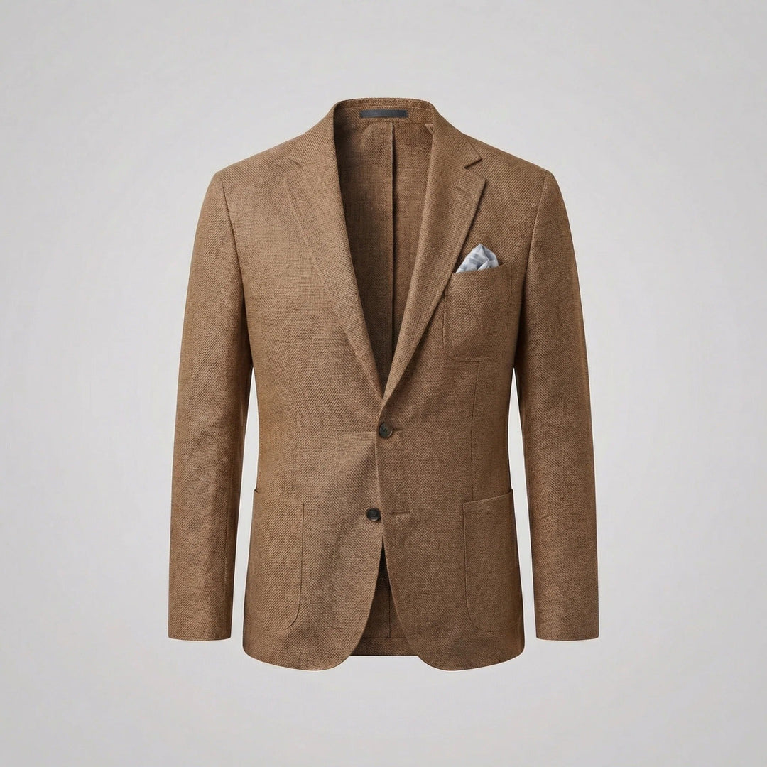 Lightweight men's summer blazer, relaxed fit jacket, perfect for travel & warm climates.