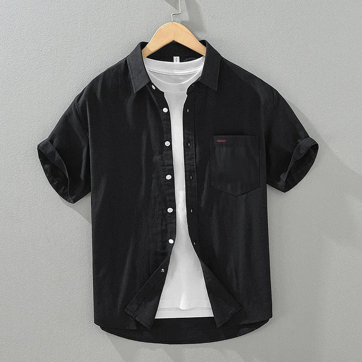 Men's relaxed fit summer shirt. Short sleeve button-up for casual warm weather style.