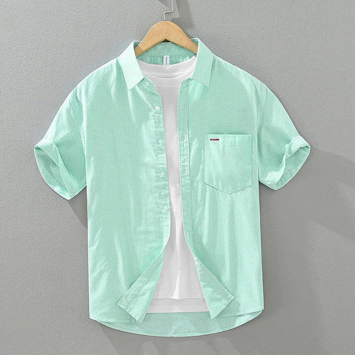 Men's casual summer shirt, solid color & short sleeve. A relaxed fit wardrobe essential for warm days.