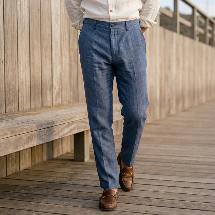 Men's relaxed fit summer trousers for warm weather, offering comfort & effortless style. Ideal for casual or office.