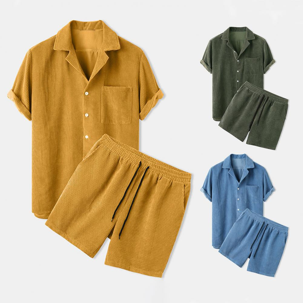 Men's comfortable summer co-ord: relaxed fit shirt & shorts. Stylish two-piece set for casual and holiday.