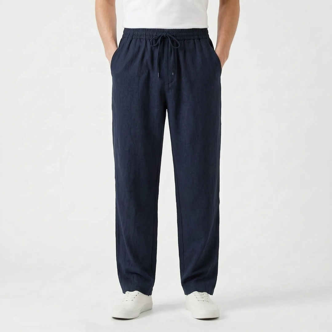 Comfortable men's straight leg joggers for summer fashion. Relaxed pull-on pants, perfect for versatile casual wear.