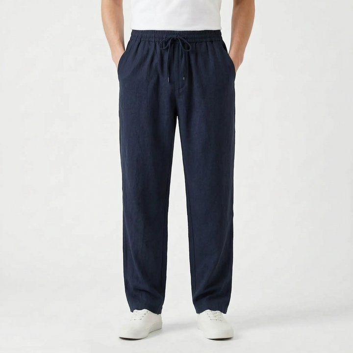 Comfortable men's straight leg joggers for summer fashion. Relaxed pull-on pants, perfect for versatile casual wear.