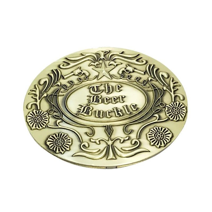 Retractable belt buckle drink holder for men, offers hands-free beverage access.