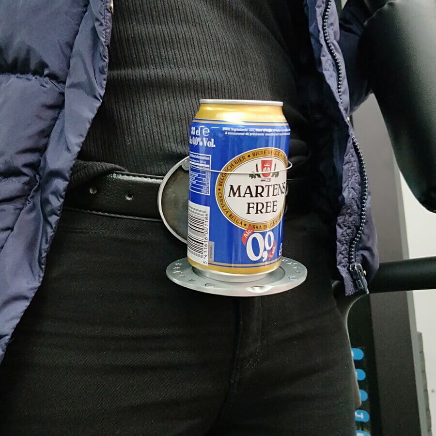 Unique gift for men: retractable belt buckle drink holder, perfect for parties.