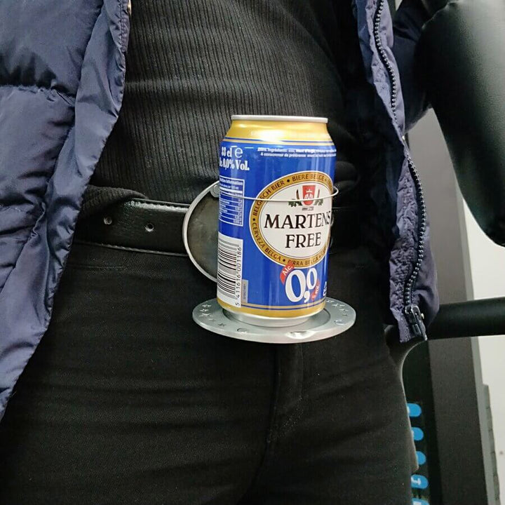 Unique gift for men: retractable belt buckle drink holder, perfect for parties.