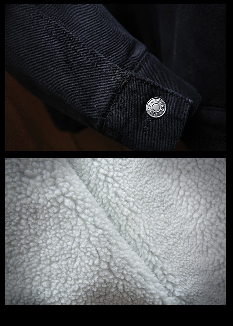 Durable men's warm denim jacket, retro style with comfortable fleece lining. Great for fall/winter layering.