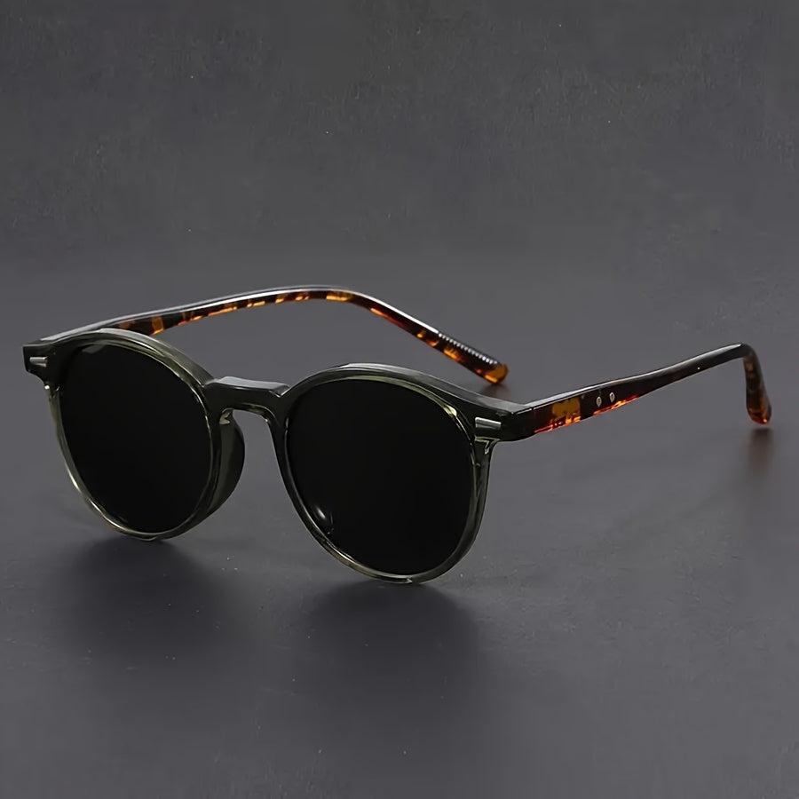 Vintage men's round tortoiseshell sunglasses, a stylish & lightweight fashion accessory for him.