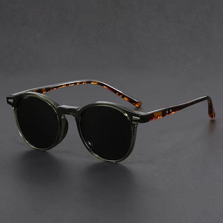 Vintage men's round tortoiseshell sunglasses, a stylish & lightweight fashion accessory for him.