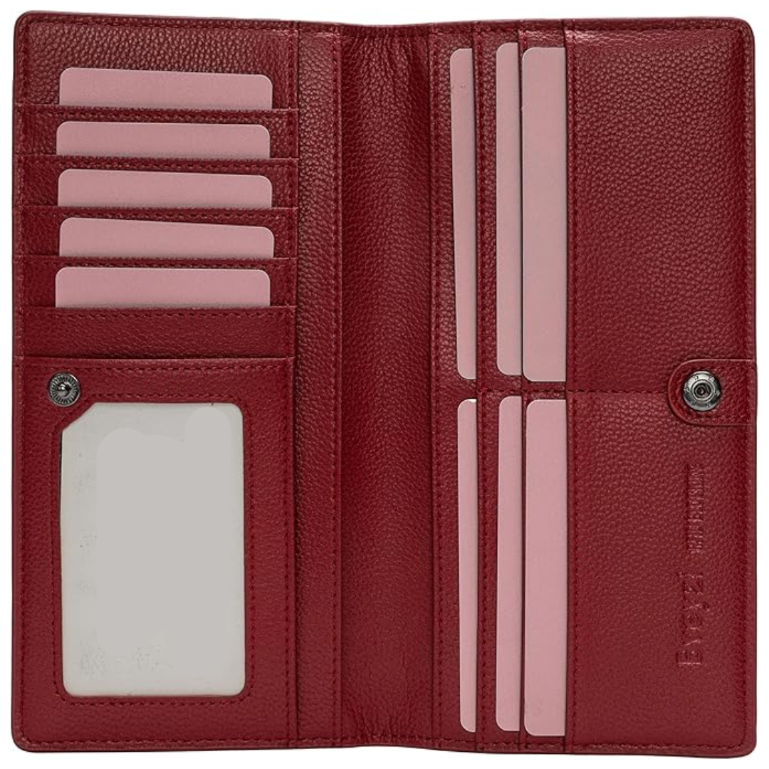 Front view of a men's RFID blocking slim wallet, showing card slots and discreet design.