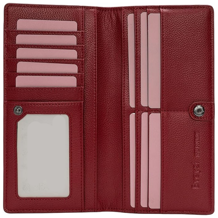 Front view of a men's RFID blocking slim wallet, showing card slots and discreet design.