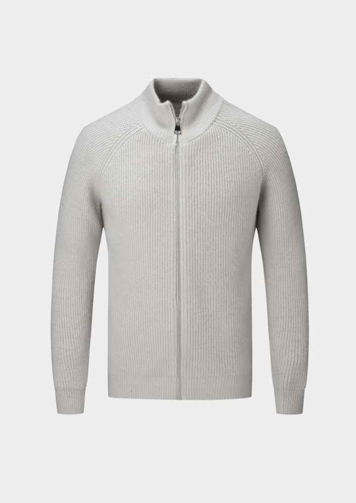 Men's ribbed funnel neck zip cardigan for all occasions, a stylish layering piece.