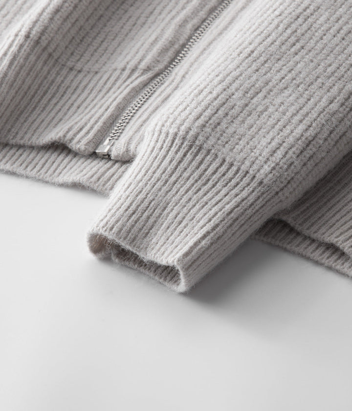 Comfortable & stylish men's ribbed funnel neck zip-up jacket, perfect for smart casual or layering.
