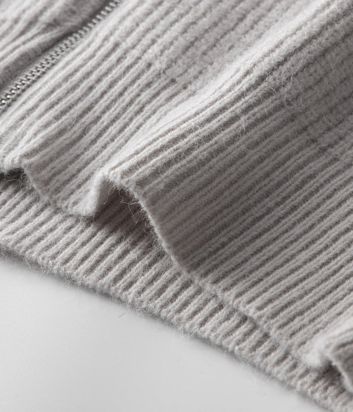 All-season men's zip-up cardigan with ribbed texture & funnel neck, suitable for casual or smart occasions.