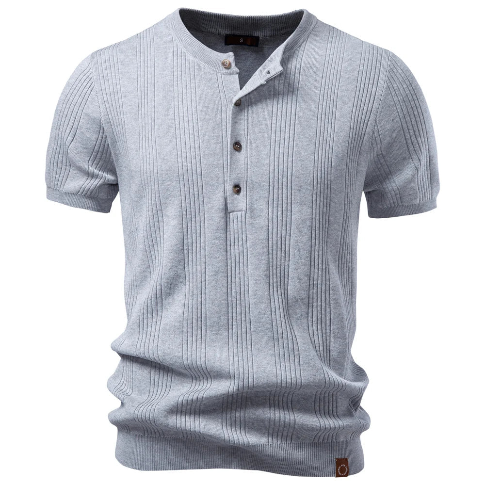 Textured men's ribbed henley shirt. Classic design with a comfortable, structured fit.