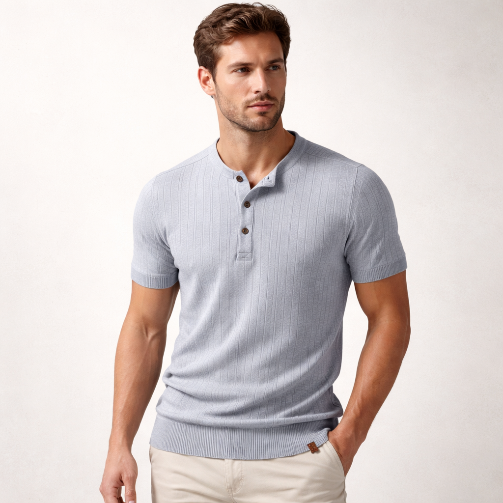 Versatile men's short sleeve henley shirt. Effortless style for casual outings and everyday comfort.