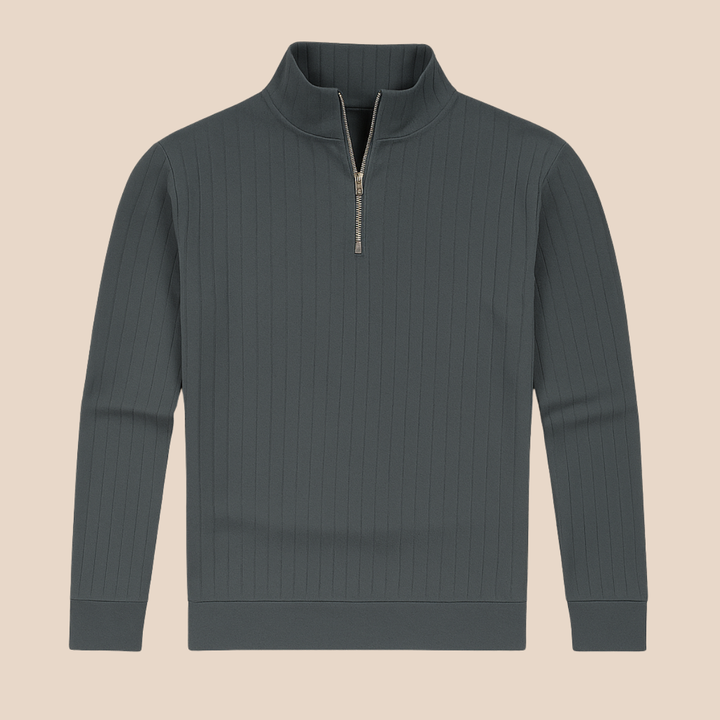 Men's cozy ribbed half-zip sweater with a stand collar. Stylish long sleeve pullover for ultimate warmth.