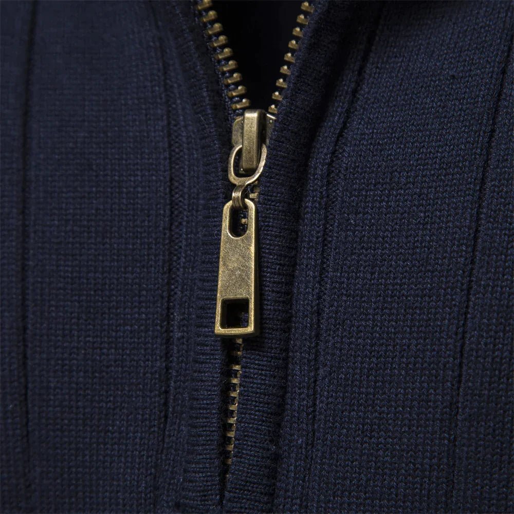 Smart casual men's half zip sweater with ribbed mock neck, perfect for layering & sophisticated style.