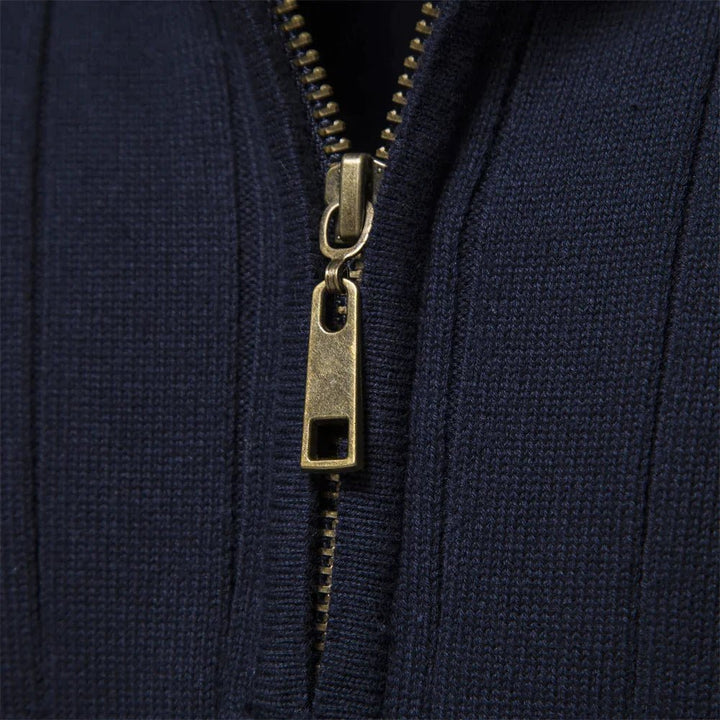 Smart casual men's half zip sweater with ribbed mock neck, perfect for layering & sophisticated style.