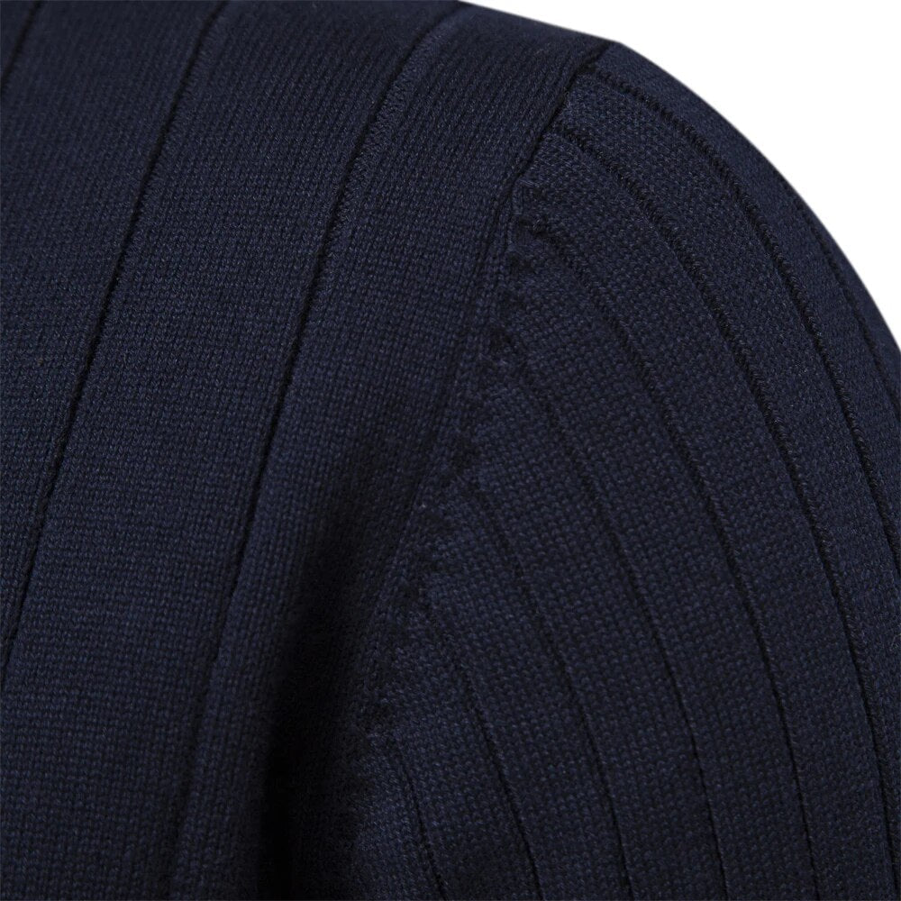 Cozy men's ribbed mock neck half zip sweater for fall & winter. A comfortable, long sleeve pullover.