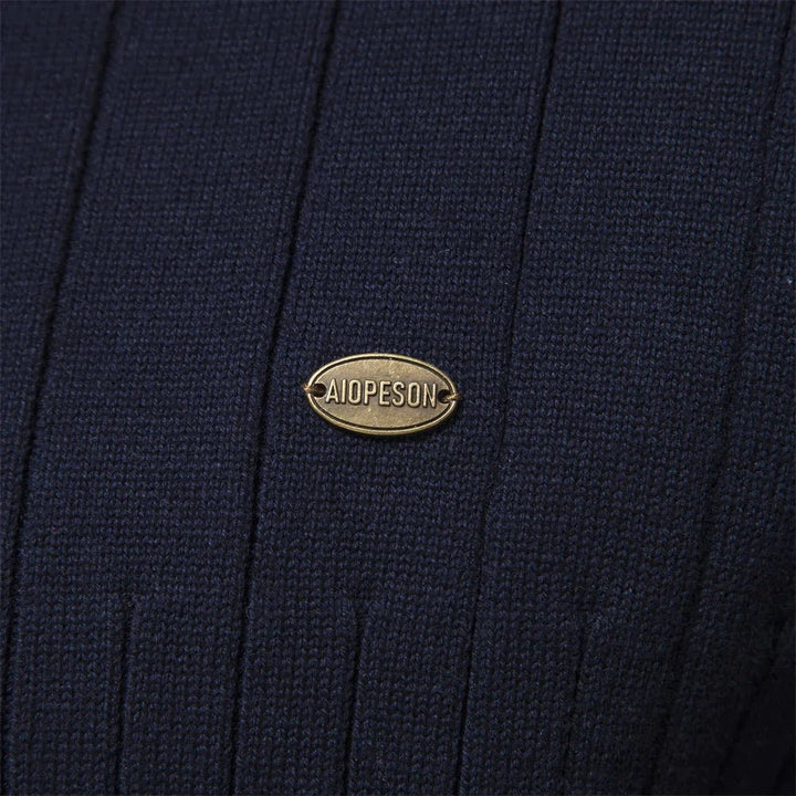 Versatile men's ribbed half zip mock neck sweater, great for casual or smart casual layering outfits.