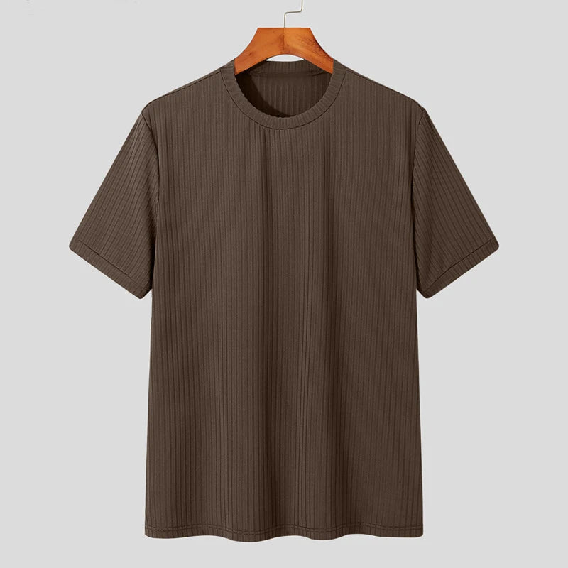 Elegant men's everyday tee with a distinctive ribbed texture and a flattering sculpted, tailored fit.