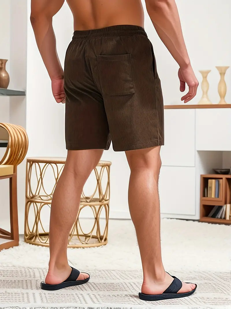Men's modern ribbed shorts, ideal for summer, featuring a contemporary drawstring & deep pockets.