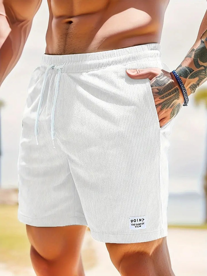 Stylish men's casual shorts, ribbed design, perfect for summer, featuring a drawstring & pockets.