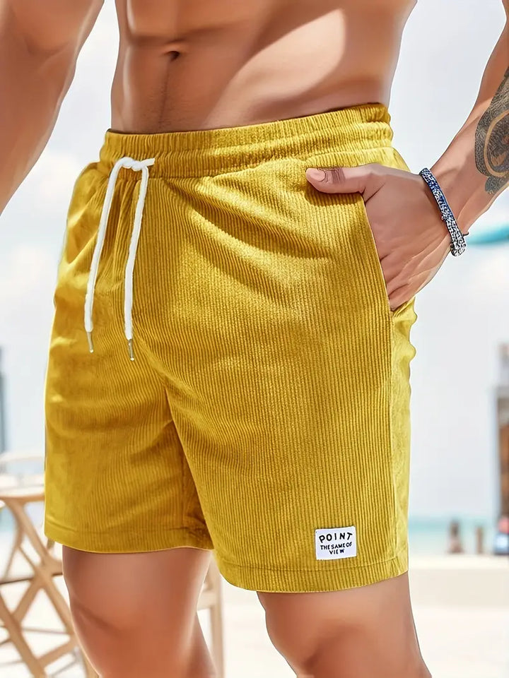 Men's athletic ribbed shorts with an adjustable drawstring & convenient side pockets for summer.