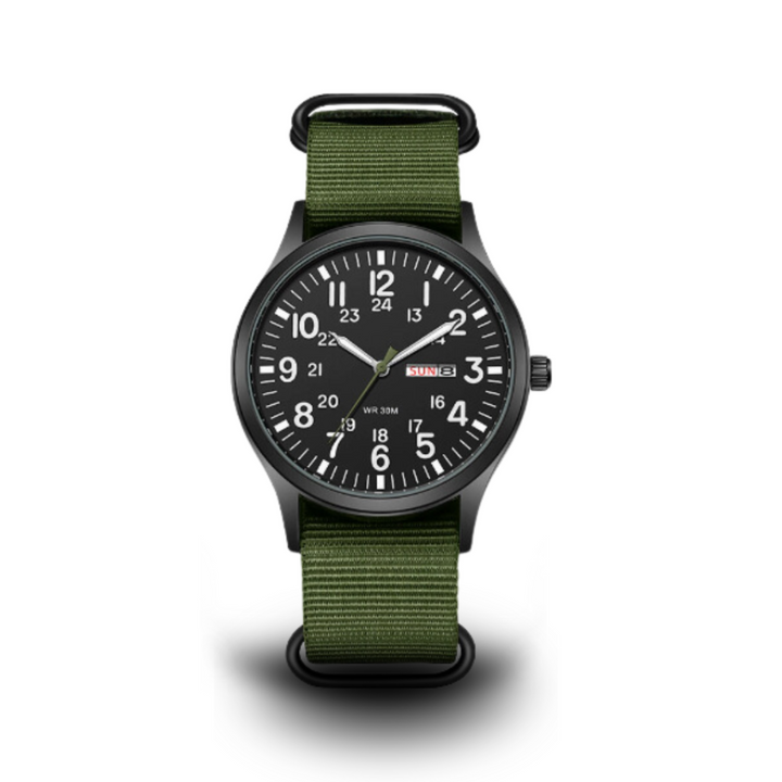 Men's rugged field watch with a luminous dial, durable design & water resistance, perfect for outdoor adventures.