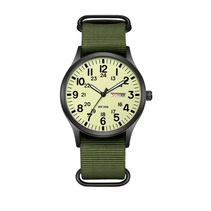 Stylish men's field watch featuring a bright luminous dial & tactical design for adventure & everyday wear.