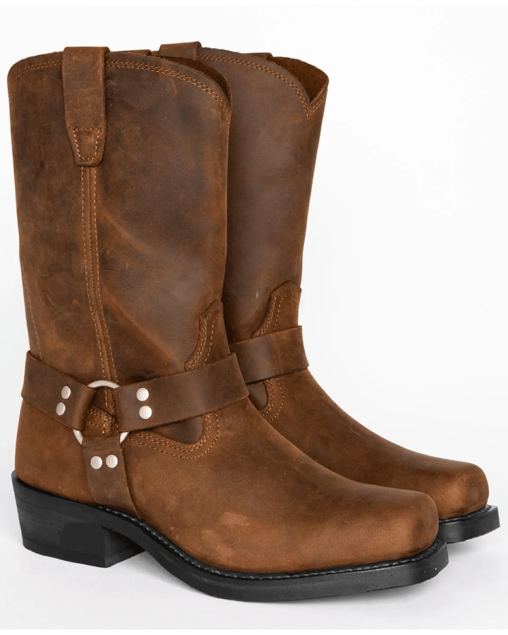Men's all-weather harness boots, comfortable & stylish, rugged design for casual or outdoor wear, strong grip.