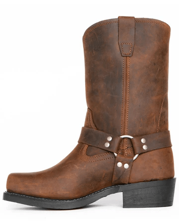 Men's winter harness boots, rugged, warm, durable leather, all-weather grip sole for snowy & wet conditions.