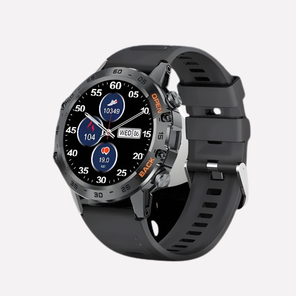 Men's rugged smartwatch with GPS. Durable outdoor watch and activity tracker for hiking, camping, and adventure.