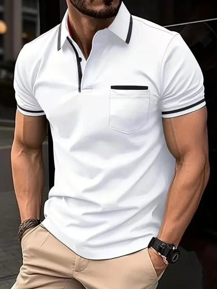 Men's short sleeve polo shirt with chest pocket, perfect for casual or work wear.