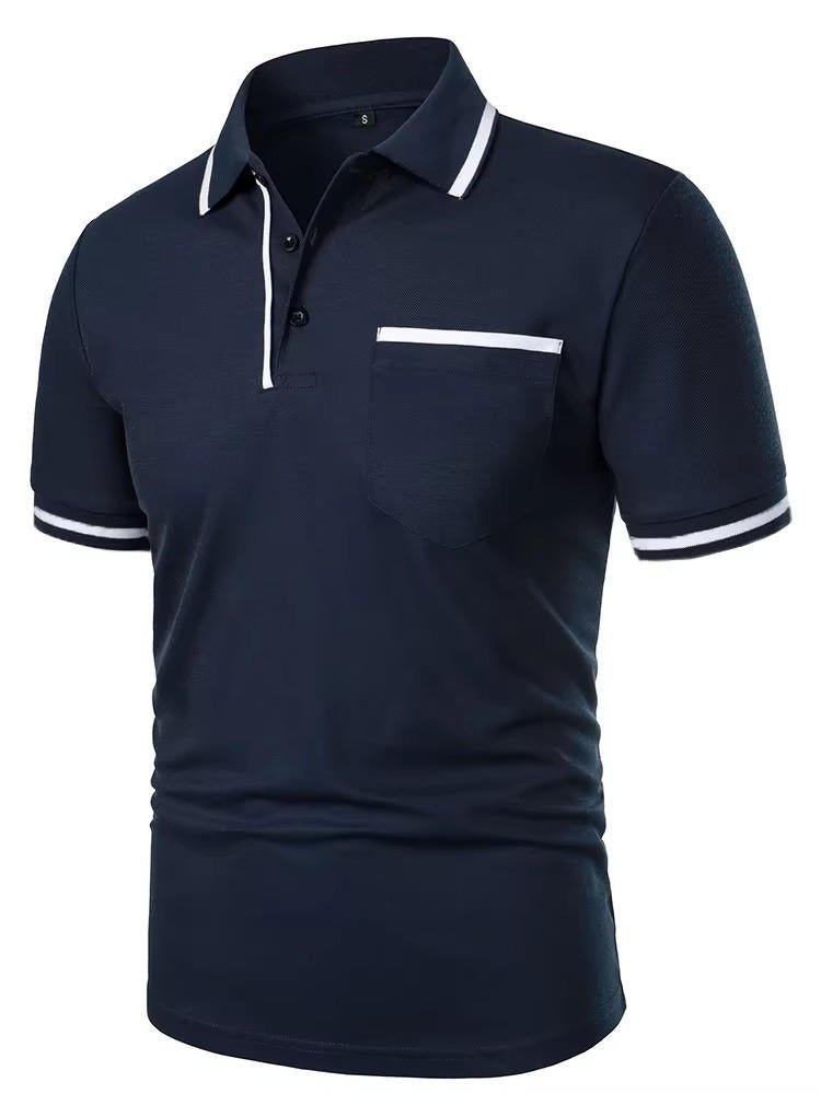 Comfortable men's short sleeve polo, collared, chest pocket, perfect for everyday men's fashion.