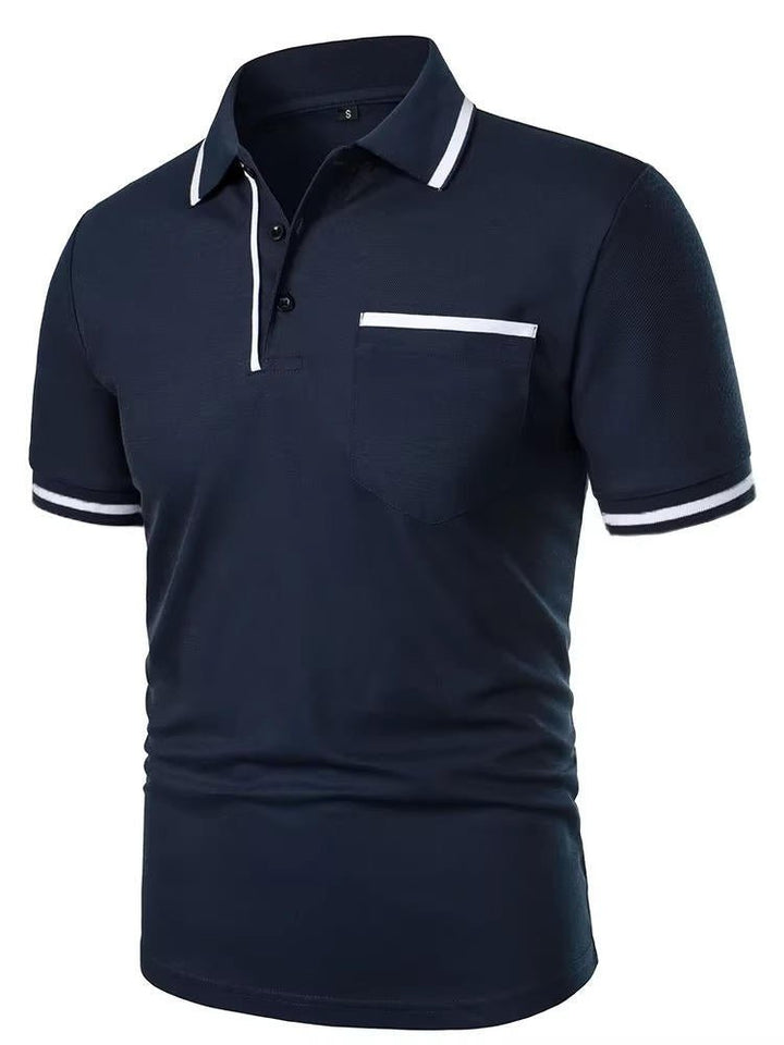 Comfortable men's short sleeve polo, collared, chest pocket, perfect for everyday men's fashion.