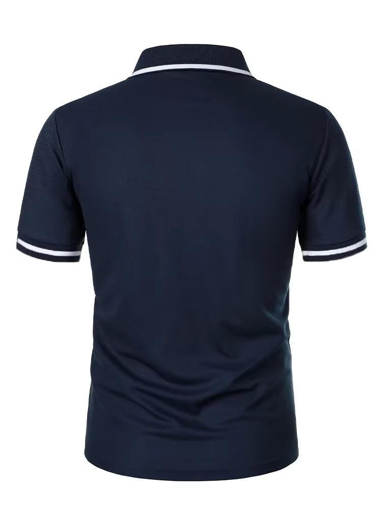 Grey men's short sleeve polo shirt with chest pocket, classic fit, suitable for casual or office wear.